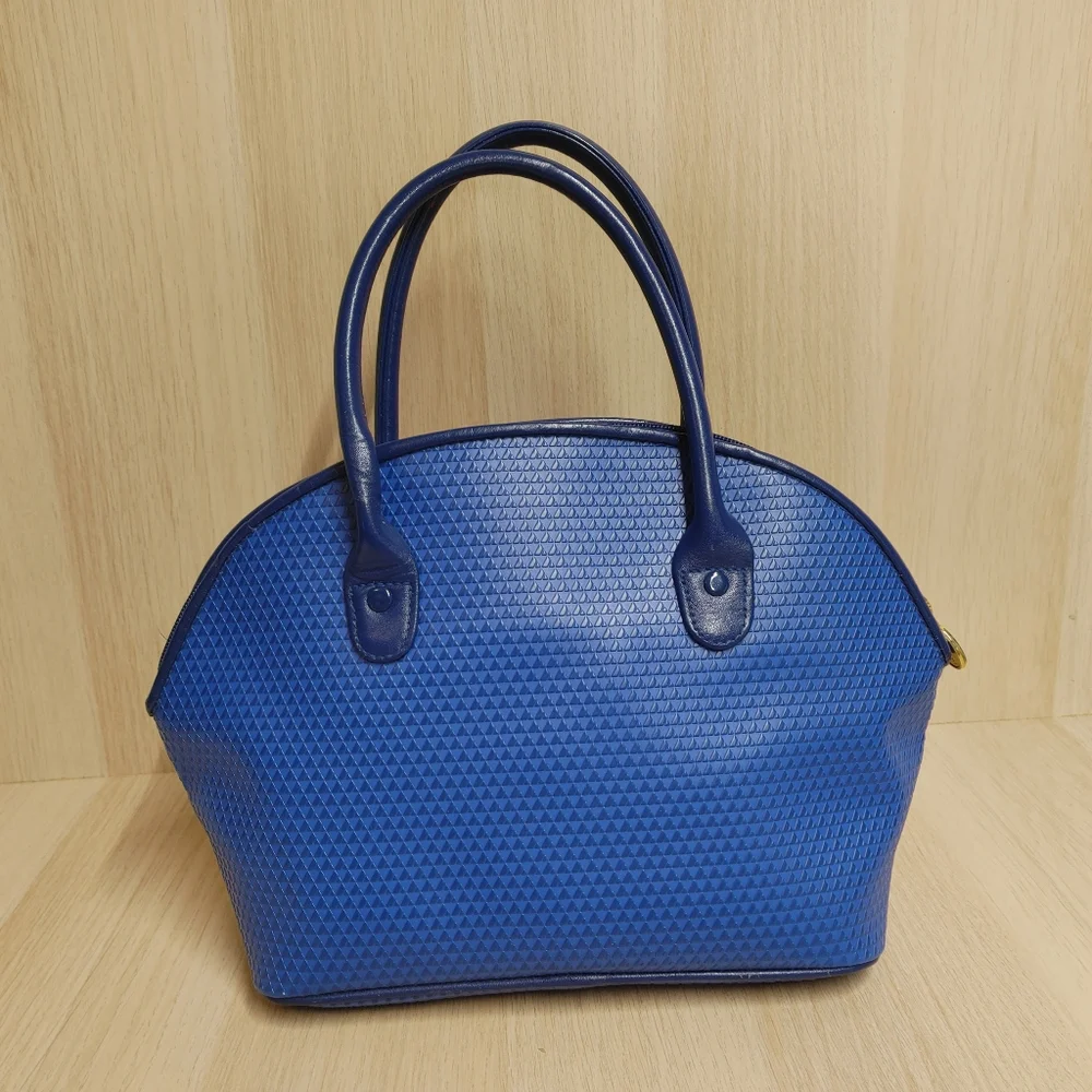 Vintage Liz Claiborne Dome Satchel Handbag Purse Royal Blue Embossed Logo
